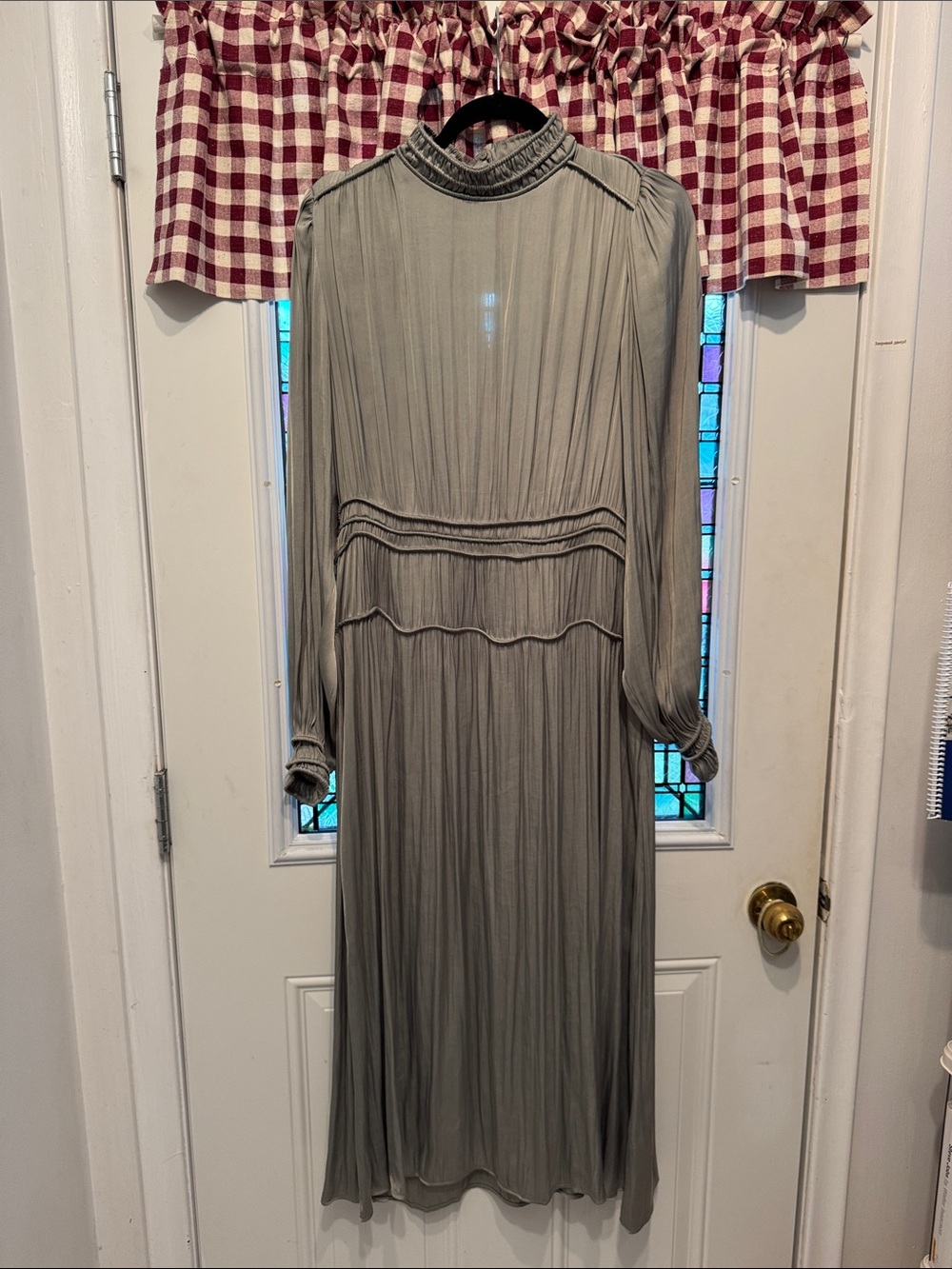 H&M Pleated Long Sleeve Midi Dress in Dusty Sage